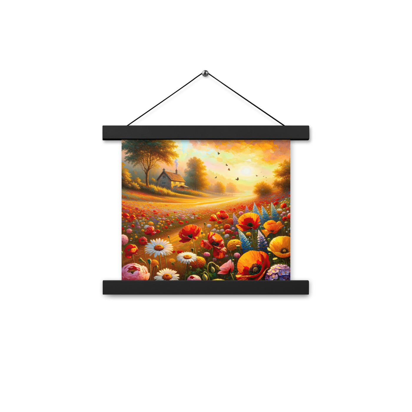 Ölgemälde eines Blumenfeldes im Sonnenuntergang, leuchtende Farbpalette - Premium Poster mit Aufhängung camping xxx yyy zzz 25.4 x 25.4 cm