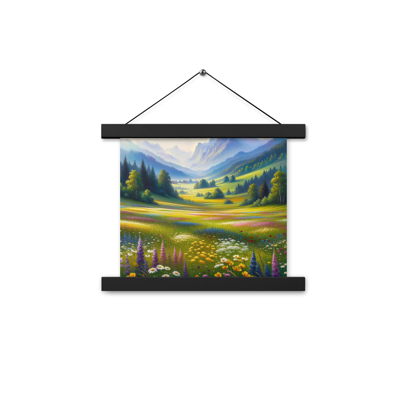 Ölgemälde einer Almwiese, Meer aus Wildblumen in Gelb- und Lilatönen - Premium Poster mit Aufhängung berge xxx yyy zzz 25.4 x 25.4 cm