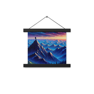 Ölgemälde eines ruhigen Alpenabends mit Bergsteigersilhouette auf dem Gipfel - Premium Poster mit Aufhängung wandern xxx yyy zzz 25.4 x 25.4 cm