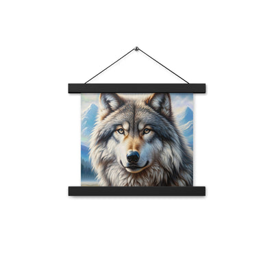 Porträt-Ölgemälde eines prächtigen Wolfes mit faszinierenden Augen (AN) - Premium Poster mit Aufhängung xxx yyy zzz 25.4 x 25.4 cm