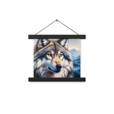 Ölgemäldeporträt eines majestätischen Wolfes mit intensiven Augen in der Berglandschaft (AN) - Premium Poster mit Aufhängung xxx yyy zzz 25.4 x 25.4 cm
