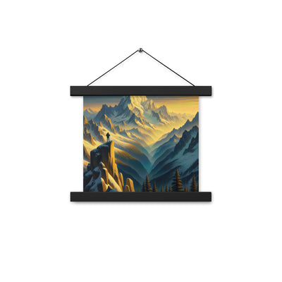 Ölgemälde eines Wanderers bei Morgendämmerung auf Alpengipfeln mit goldenem Sonnenlicht - Premium Poster mit Aufhängung wandern xxx yyy zzz 25.4 x 25.4 cm