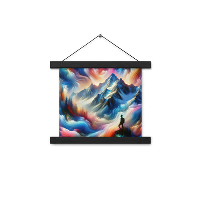 Foto eines abstrakt-expressionistischen Alpengemäldes mit Wanderersilhouette - Premium Poster mit Aufhängung wandern xxx yyy zzz 25.4 x 25.4 cm