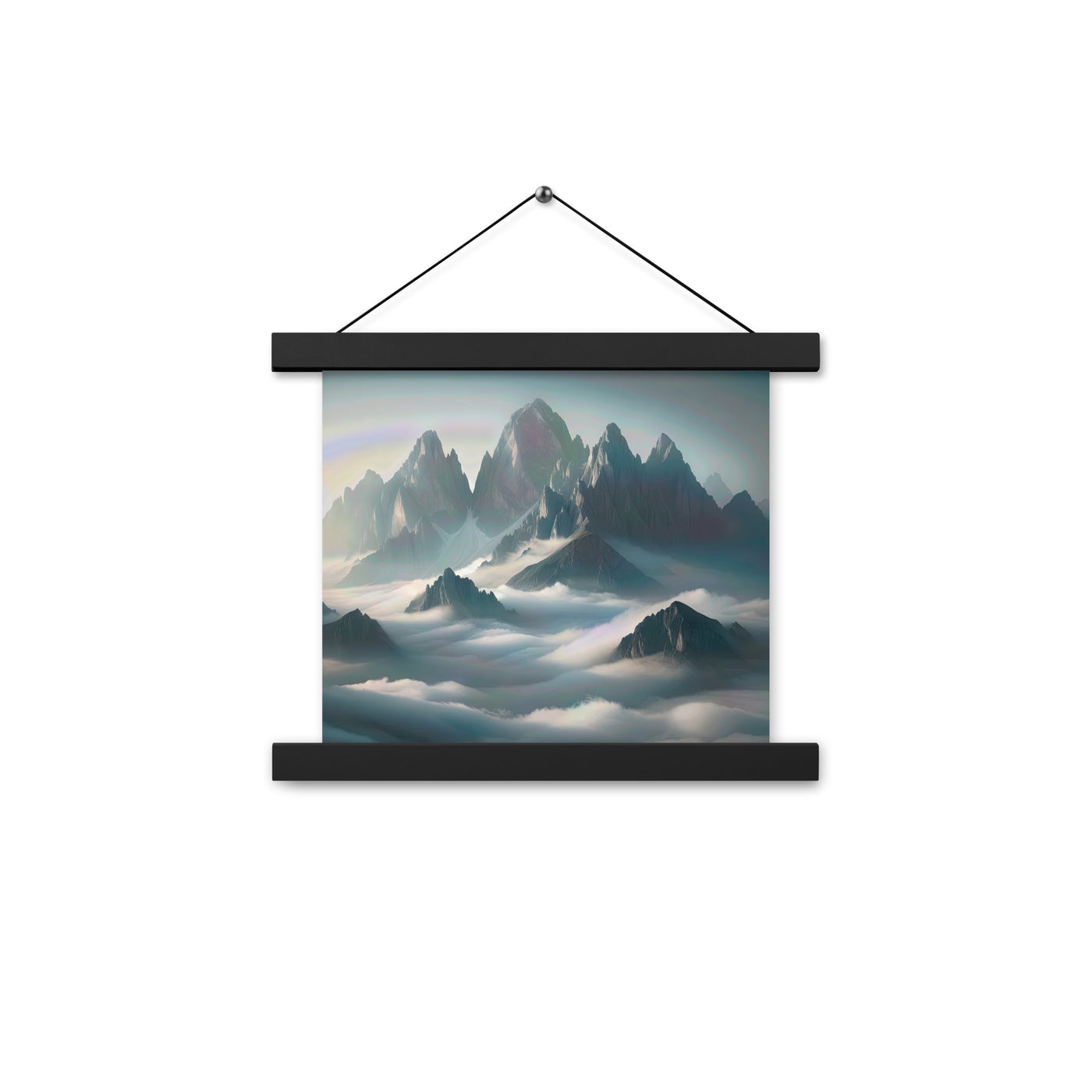 Foto eines nebligen Alpenmorgens, scharfe Gipfel ragen aus dem Nebel - Premium Poster mit Aufhängung berge xxx yyy zzz 25.4 x 25.4 cm