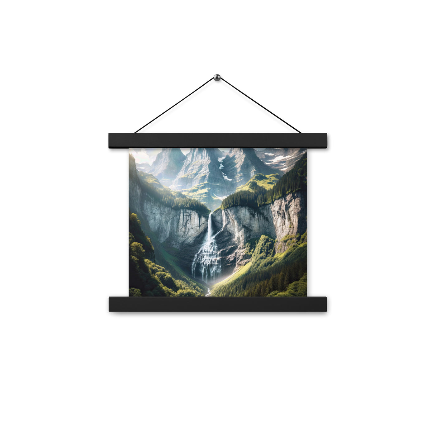 Foto der sommerlichen Alpen mit üppigen Gipfeln und Wasserfall - Premium Poster mit Aufhängung berge xxx yyy zzz 25.4 x 25.4 cm