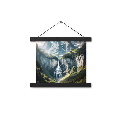 Foto der sommerlichen Alpen mit üppigen Gipfeln und Wasserfall - Premium Poster mit Aufhängung berge xxx yyy zzz 25.4 x 25.4 cm