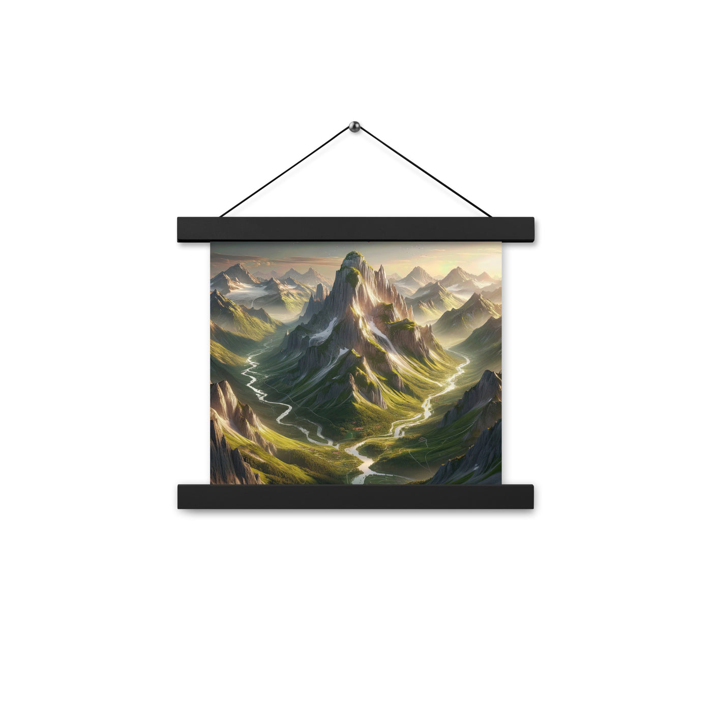 Fotorealistisches Bild der Alpen mit österreichischer Flagge, scharfen Gipfeln und grünen Tälern - Enhanced Matte Paper Poster With berge xxx yyy zzz 25.4 x 25.4 cm