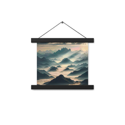 Foto der Alpen im Morgennebel, majestätische Gipfel ragen aus dem Nebel - Premium Poster mit Aufhängung berge xxx yyy zzz 25.4 x 25.4 cm