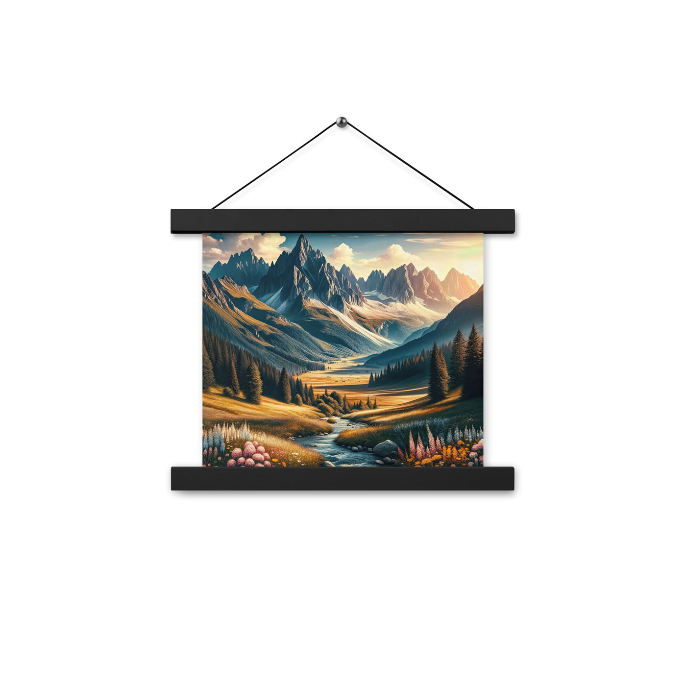 Quadratisches Kunstwerk der Alpen, majestätische Berge unter goldener Sonne - Premium Poster mit Aufhängung berge xxx yyy zzz 25.4 x 25.4 cm
