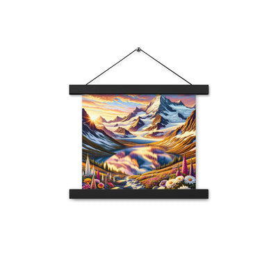 Quadratische Illustration der Alpen mit schneebedeckten Gipfeln und Wildblumen - Premium Poster mit Aufhängung berge xxx yyy zzz 25.4 x 25.4 cm
