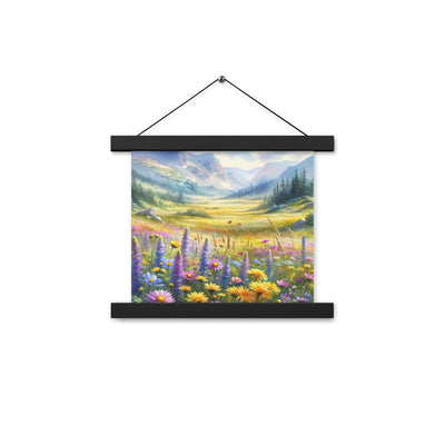 Aquarell einer Almwiese in Ruhe, Wildblumenteppich in Gelb, Lila, Rosa - Premium Poster mit Aufhängung berge xxx yyy zzz 25.4 x 25.4 cm