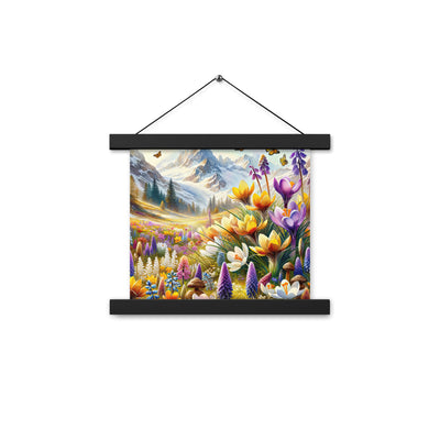Aquarell einer ruhigen Almwiese, farbenfrohe Bergblumen in den Alpen - Premium Poster mit Aufhängung berge xxx yyy zzz 25.4 x 25.4 cm