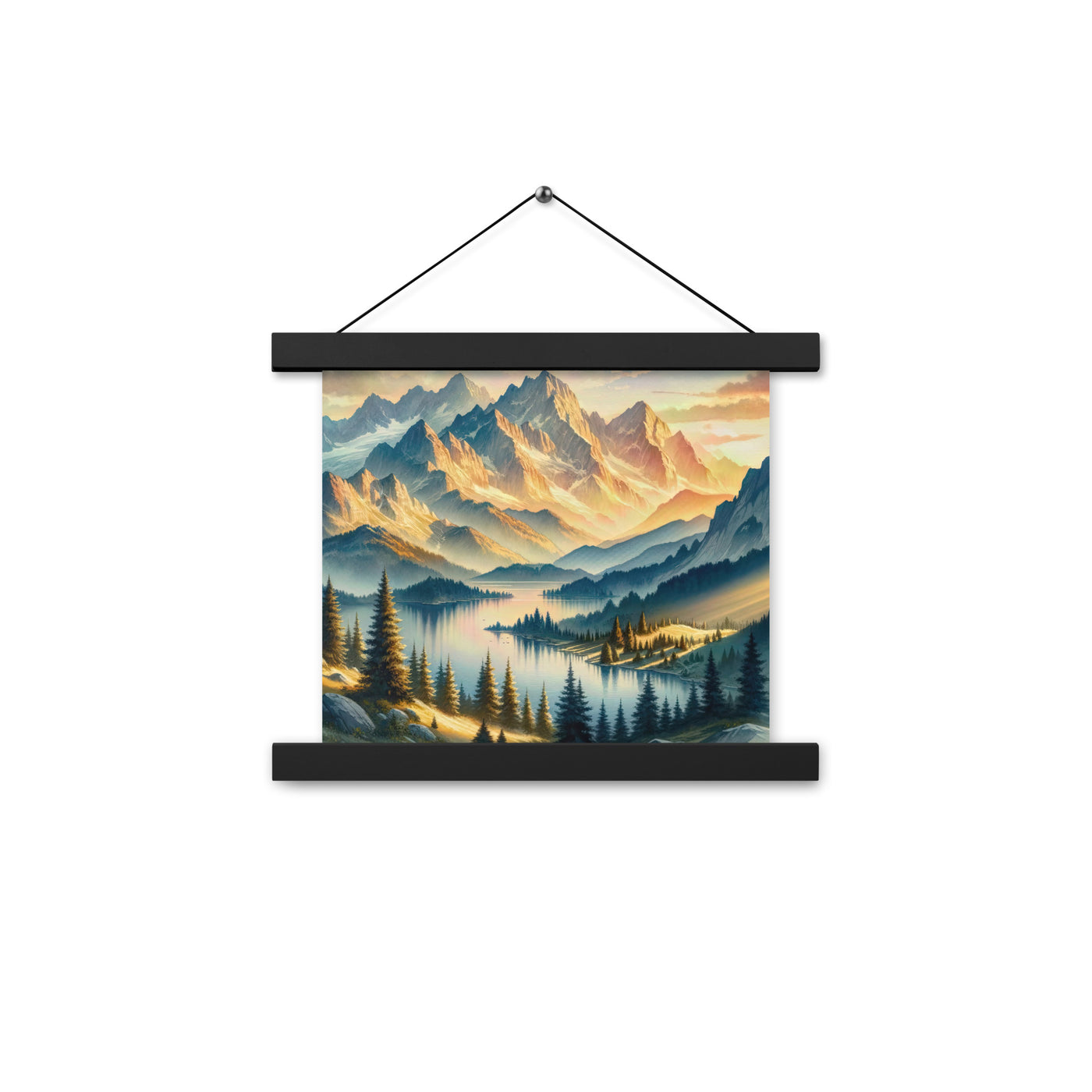 Aquarell der Alpenpracht bei Sonnenuntergang, Berge im goldenen Licht - Premium Poster mit Aufhängung berge xxx yyy zzz 25.4 x 25.4 cm