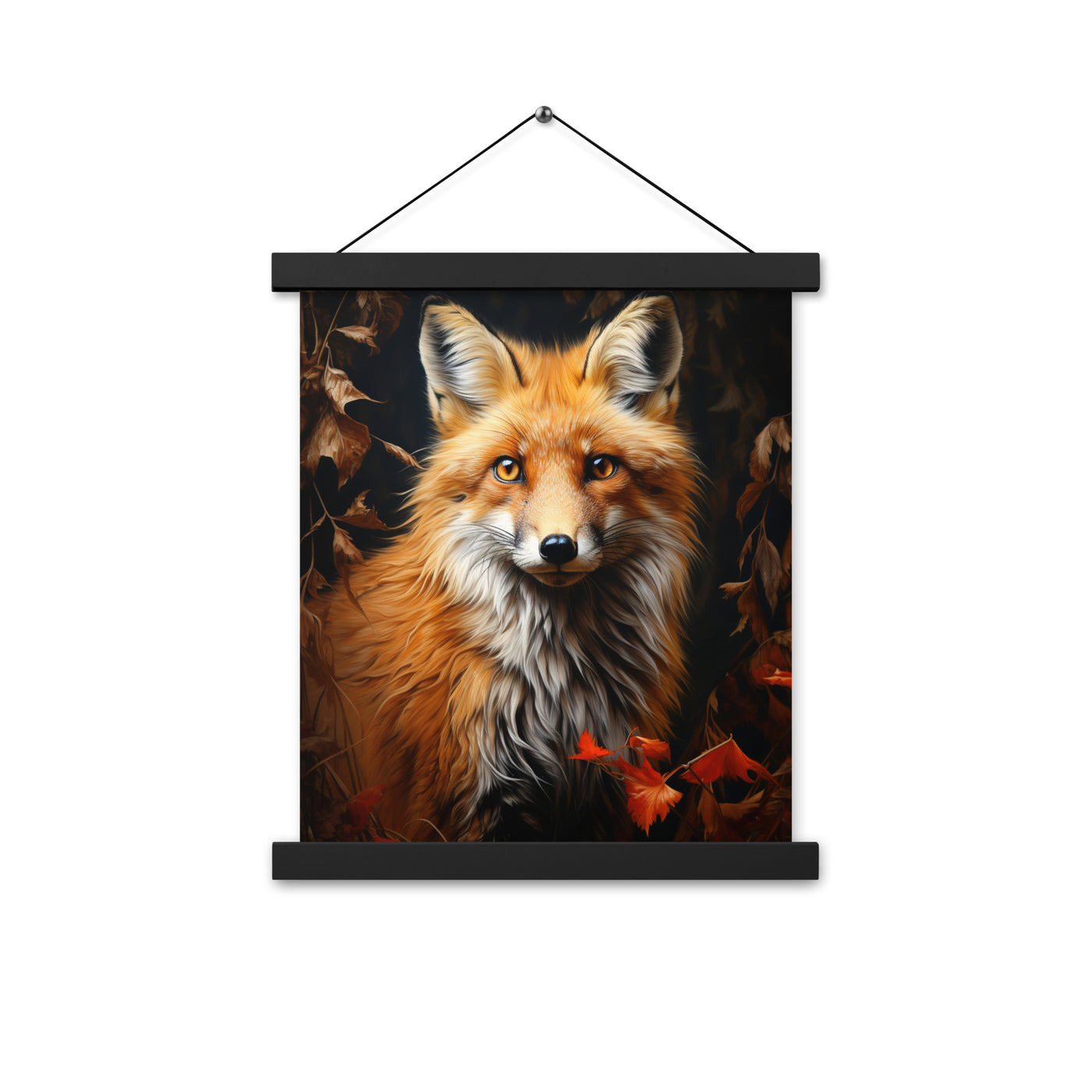 Fuchs Porträt und Herbstblätter - Malerei - Premium Poster mit Aufhängung camping xxx 27.9 x 35.6 cm