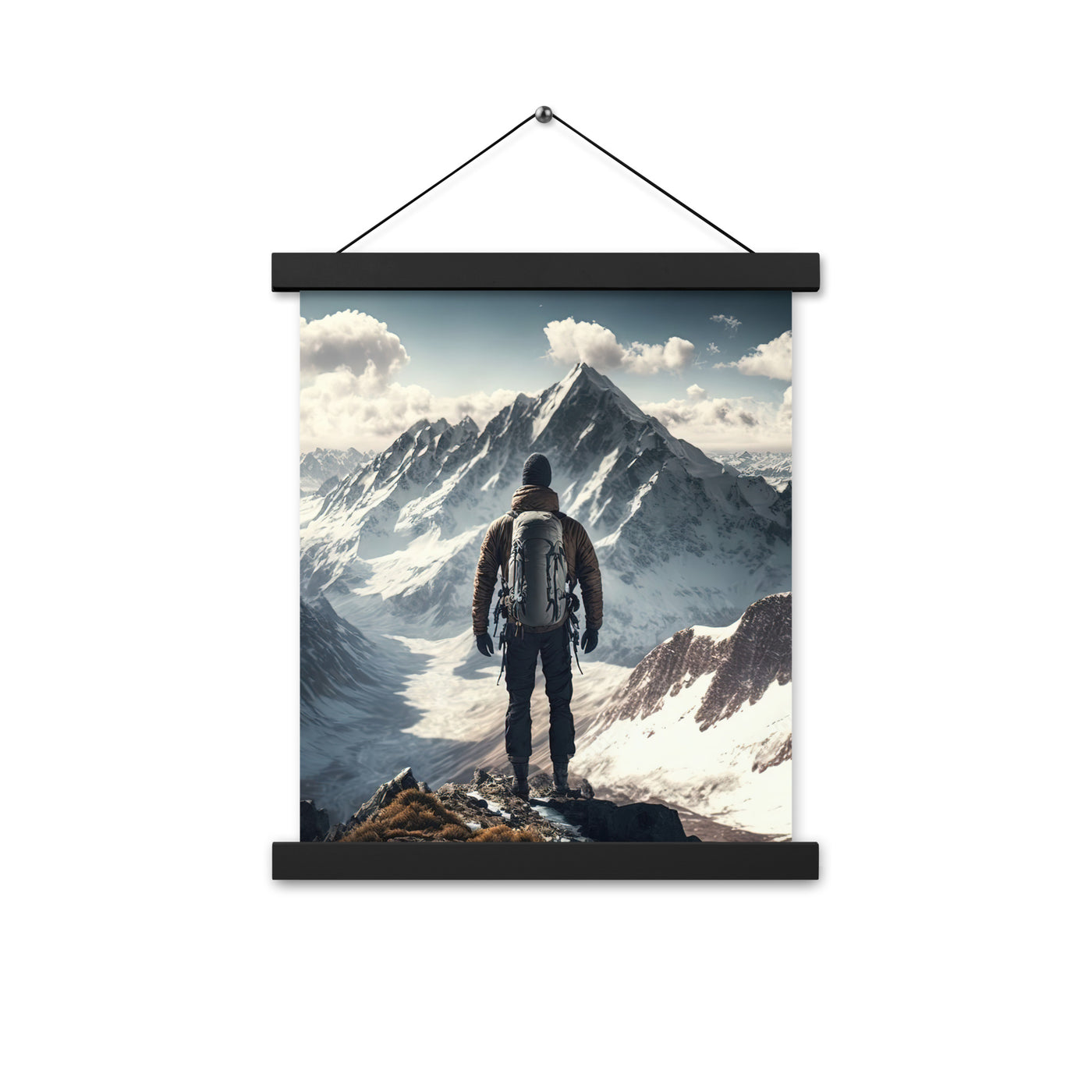 Wanderer auf Berg von hinten - Malerei - Premium Poster mit Aufhängung berge xxx Black 27.9 x 35.6 cm