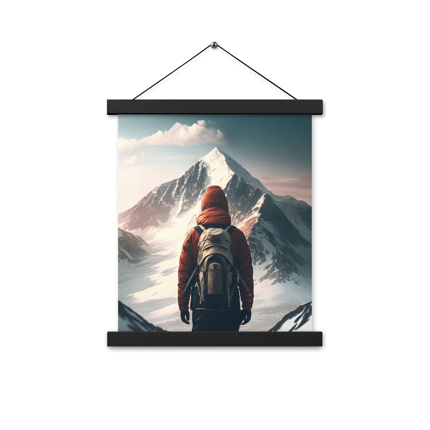 Wanderer von hinten vor einem Berg - Malerei - Premium Poster mit Aufhängung berge xxx Black 27.9 x 35.6 cm