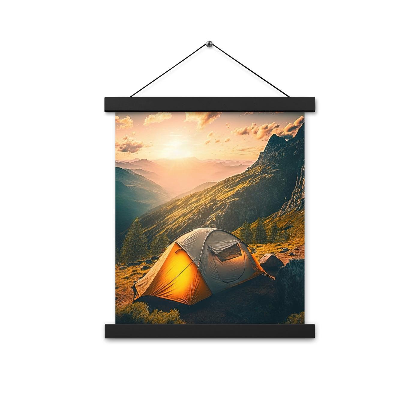 Zelt auf Berg im Sonnenaufgang - Landschafts - Premium Poster mit Aufhängung camping xxx 27.9 x 35.6 cm