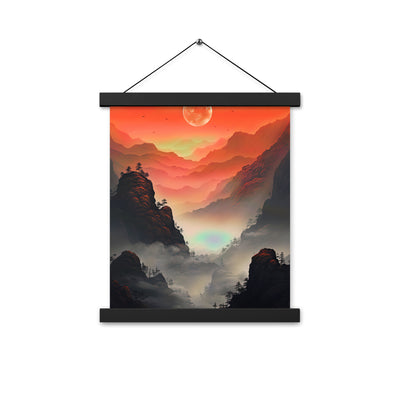 Gebirge, rote Farben und Nebel - Episches Kunstwerk - Premium Poster mit Aufhängung berge xxx 27.9 x 35.6 cm