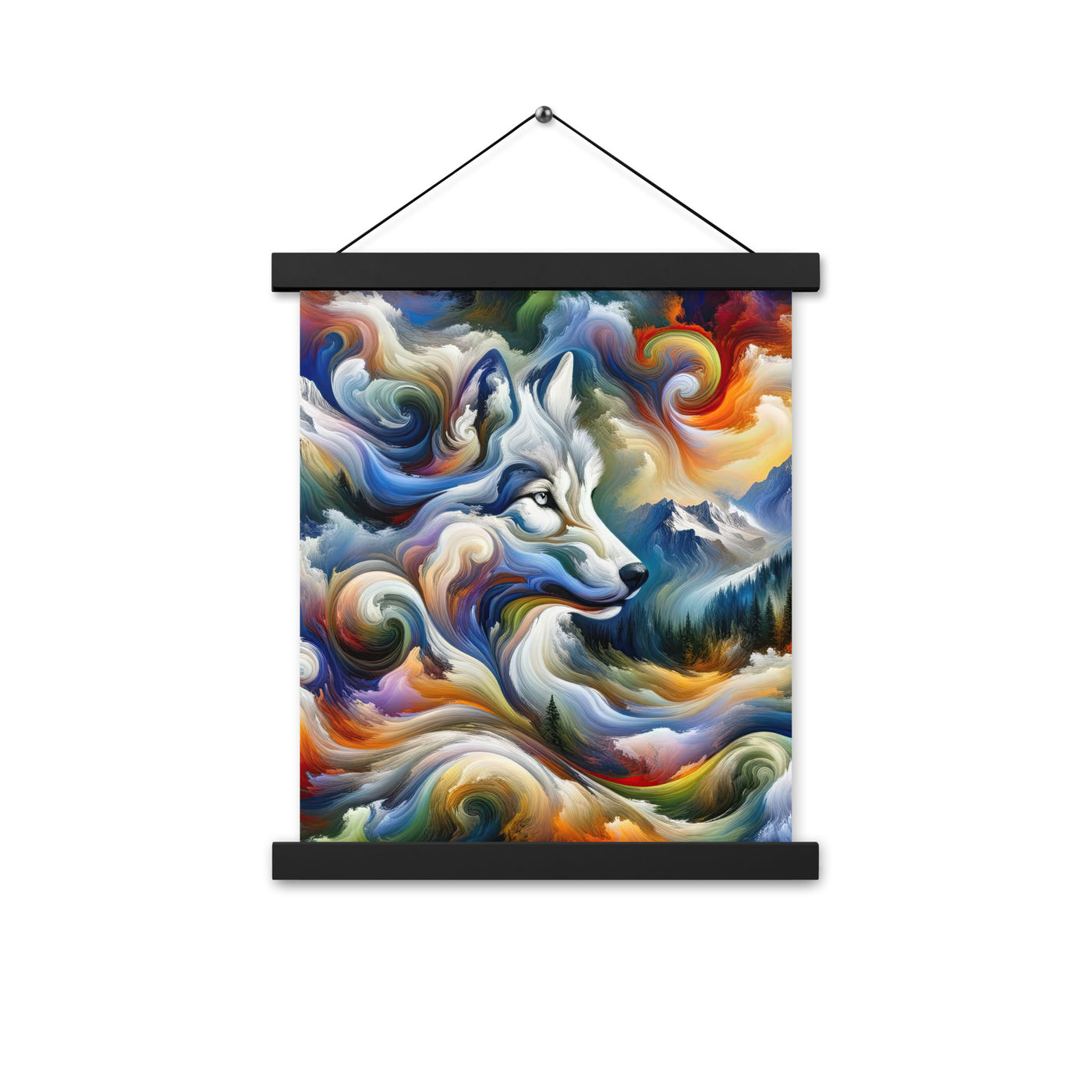 Abstraktes Alpen Gemälde: Wirbelnde Farben und Majestätischer Wolf, Silhouette (AN) - Premium Poster mit Aufhängung xxx yyy zzz 27.9 x 35.6 cm