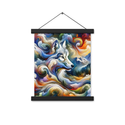 Abstraktes Alpen Gemälde: Wirbelnde Farben und Majestätischer Wolf, Silhouette (AN) - Premium Poster mit Aufhängung xxx yyy zzz 27.9 x 35.6 cm