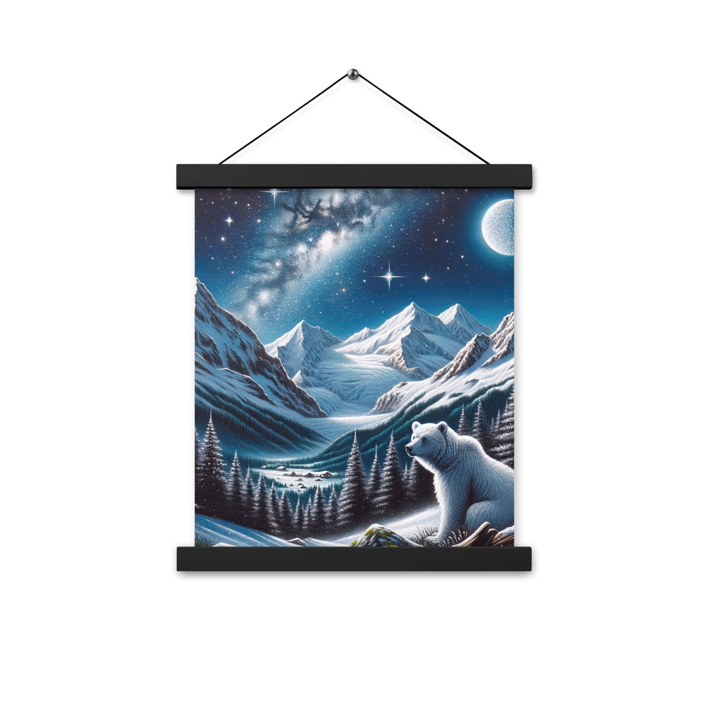 Sternennacht und Eisbär: Acrylgemälde mit Milchstraße, Alpen und schneebedeckte Gipfel - Premium Poster mit Aufhängung camping xxx yyy zzz 27.9 x 35.6 cm