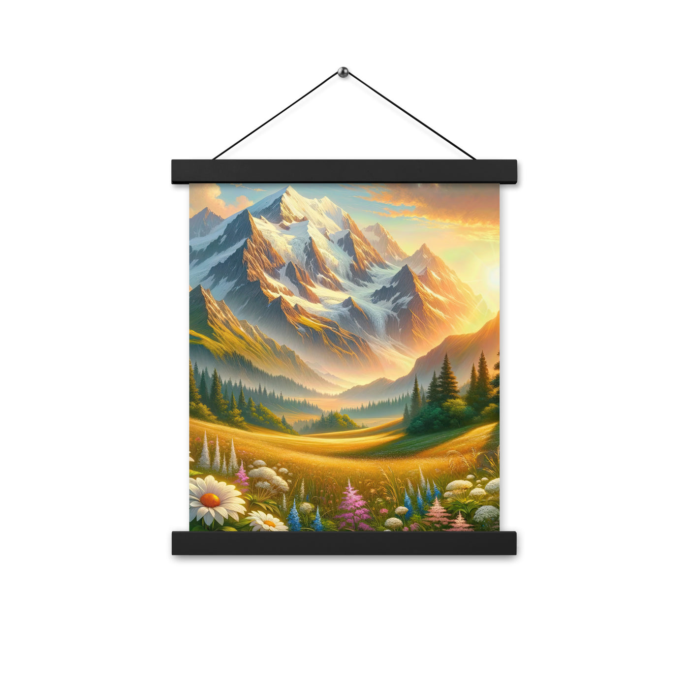 Heitere Alpenschönheit: Schneeberge und Wildblumenwiesen - Premium Poster mit Aufhängung berge xxx yyy zzz 27.9 x 35.6 cm