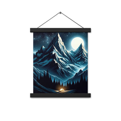Alpennacht mit Zelt: Mondglanz auf Gipfeln und Tälern, sternenklarer Himmel - Premium Poster mit Aufhängung berge xxx yyy zzz 27.9 x 35.6 cm