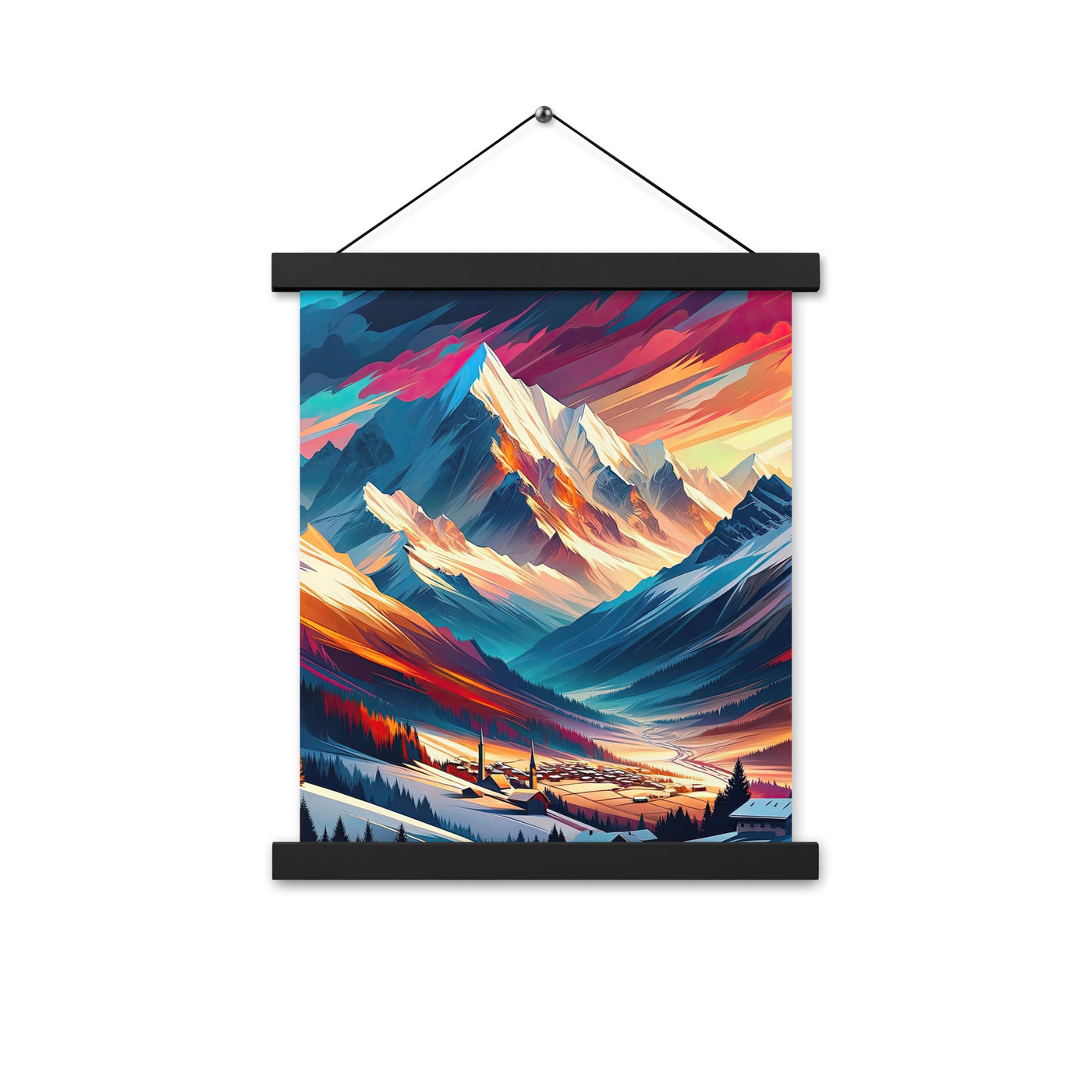 Moderne geometrische Alpen Kunst: Warmer Sonnenuntergangs Schein auf Schneegipfeln - Premium Poster mit Aufhängung berge xxx yyy zzz 27.9 x 35.6 cm