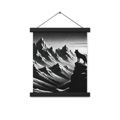 Kohlezeichnung, die die stille Stille der Alpen in der Winterdämmerung verkörpert. Wolf auf einem Berghügel (AN) - Enhanced Matte Paper xxx yyy zzz 27.9 x 35.6 cm