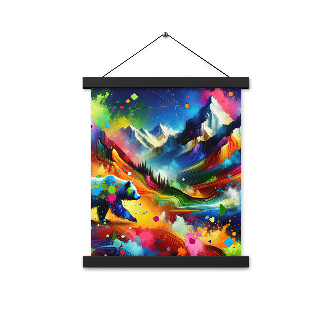Neonfarbener Alpen Bär in abstrakten geometrischen Formen - Premium Poster mit Aufhängung camping xxx yyy zzz 27.9 x 35.6 cm
