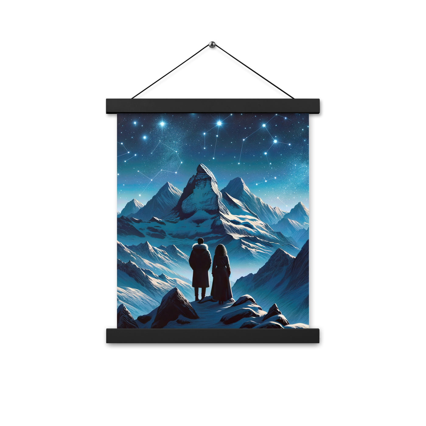 Alpenwinternacht: Digitale Kunst mit Wanderern in Bergen und Sternenhimmel - Premium Poster mit Aufhängung wandern xxx yyy zzz 27.9 x 35.6 cm