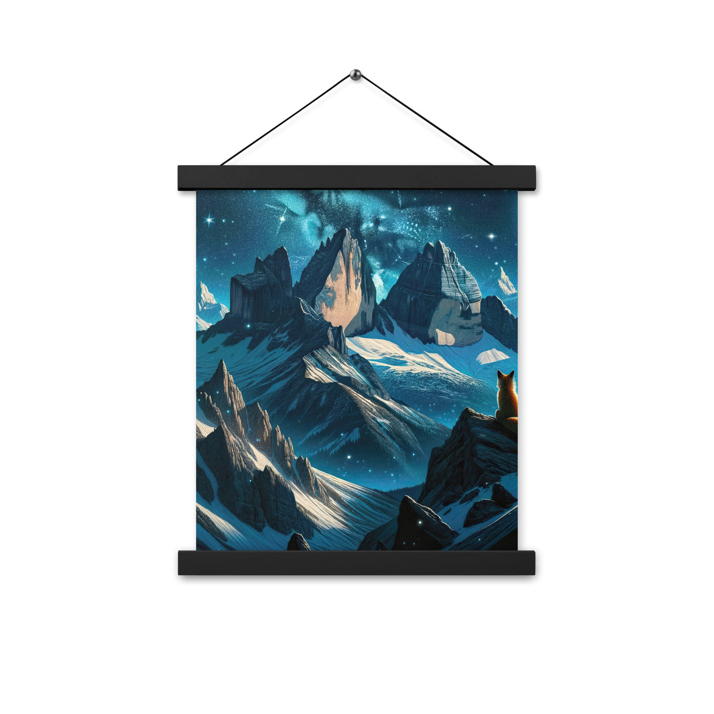 Fuchs in Alpennacht: Digitale Kunst der eisigen Berge im Mondlicht - Premium Poster mit Aufhängung camping xxx yyy zzz 27.9 x 35.6 cm