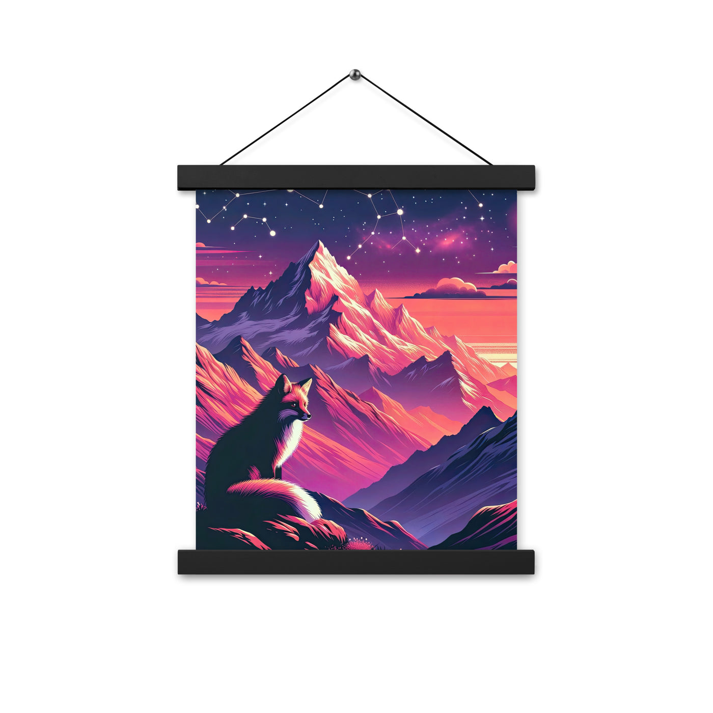 Fuchs im dramatischen Sonnenuntergang: Digitale Bergillustration in Abendfarben - Premium Poster mit Aufhängung camping xxx yyy zzz 27.9 x 35.6 cm