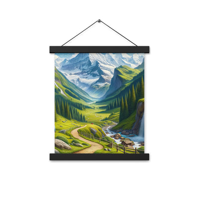 Wanderer in den Bergen und Wald: Digitale Malerei mit grünen kurvenreichen Pfaden - Premium Poster mit Aufhängung wandern xxx yyy zzz 27.9 x 35.6 cm