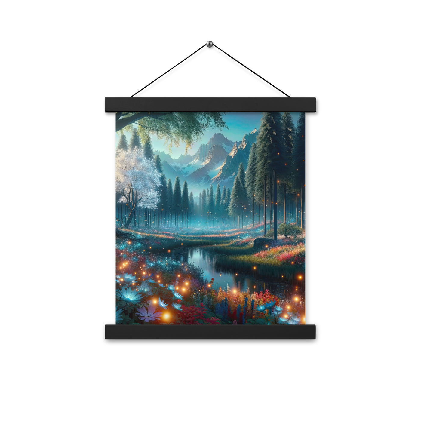 Ätherischer Alpenwald: Digitale Darstellung mit leuchtenden Bäumen und Blumen - Premium Poster mit Aufhängung camping xxx yyy zzz 27.9 x 35.6 cm
