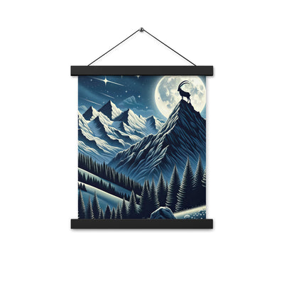 Steinbock in Alpennacht, silberne Berge und Sternenhimmel - Premium Poster mit Aufhängung berge xxx yyy zzz 27.9 x 35.6 cm