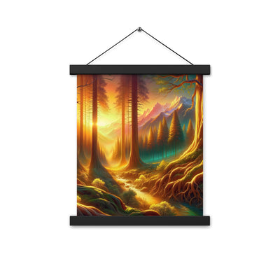 Golden-Stunde Alpenwald, Sonnenlicht durch Blätterdach - Premium Poster mit Aufhängung camping xxx yyy zzz 27.9 x 35.6 cm