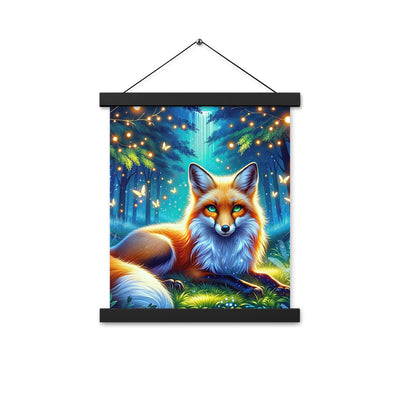 Funkelnder Nachtfuchs auf Waldlichtung mit Feuerwerk - Premium Poster mit Aufhängung camping xxx yyy zzz 27.9 x 35.6 cm