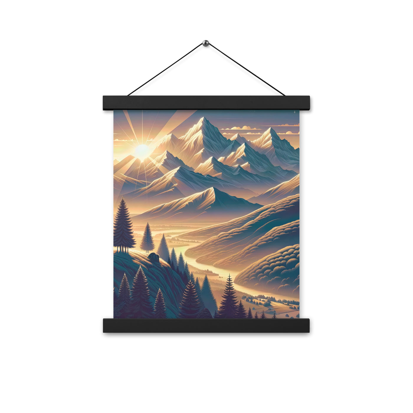 Alpen-Morgendämmerung, erste Sonnenstrahlen auf Schneegipfeln - Premium Poster mit Aufhängung berge xxx yyy zzz 27.9 x 35.6 cm