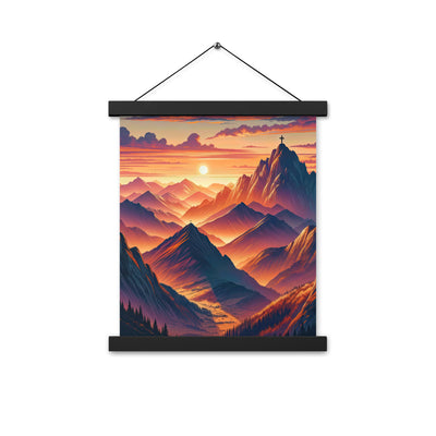 Dramatischer Alpen-Sonnenuntergang, Gipfelkreuz in Orange-Rosa - Premium Poster mit Aufhängung berge xxx yyy zzz 27.9 x 35.6 cm