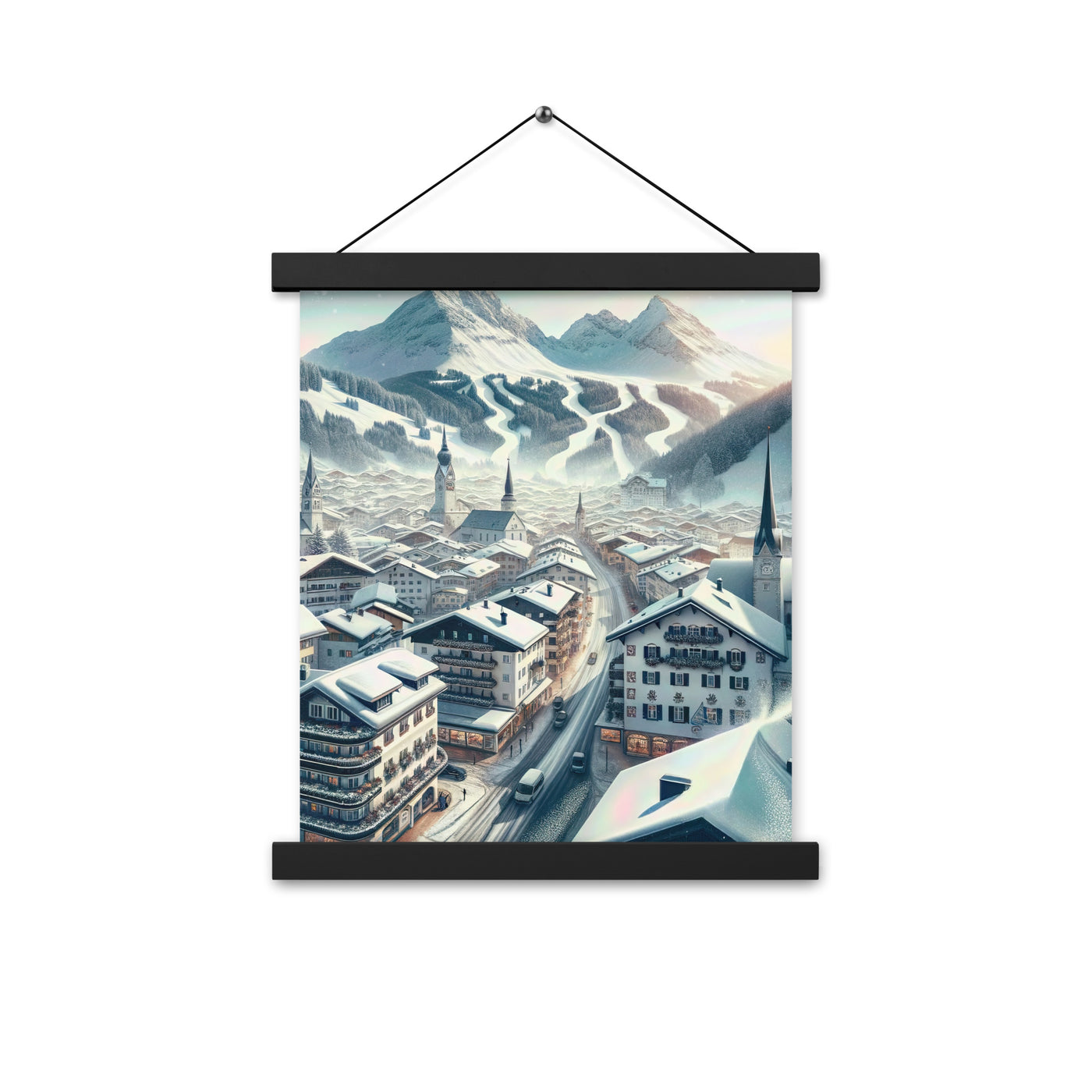 Winter in Kitzbühel: Digitale Malerei von schneebedeckten Dächern - Premium Poster mit Aufhängung berge xxx yyy zzz 27.9 x 35.6 cm