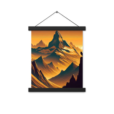 Fuchs in Alpen-Sonnenuntergang, goldene Berge und tiefe Täler - Premium Poster mit Aufhängung camping xxx yyy zzz 27.9 x 35.6 cm