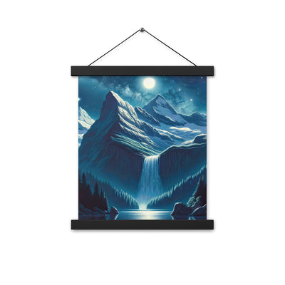 Legendäre Alpennacht, Mondlicht-Berge unter Sternenhimmel - Premium Poster mit Aufhängung berge xxx yyy zzz 27.9 x 35.6 cm