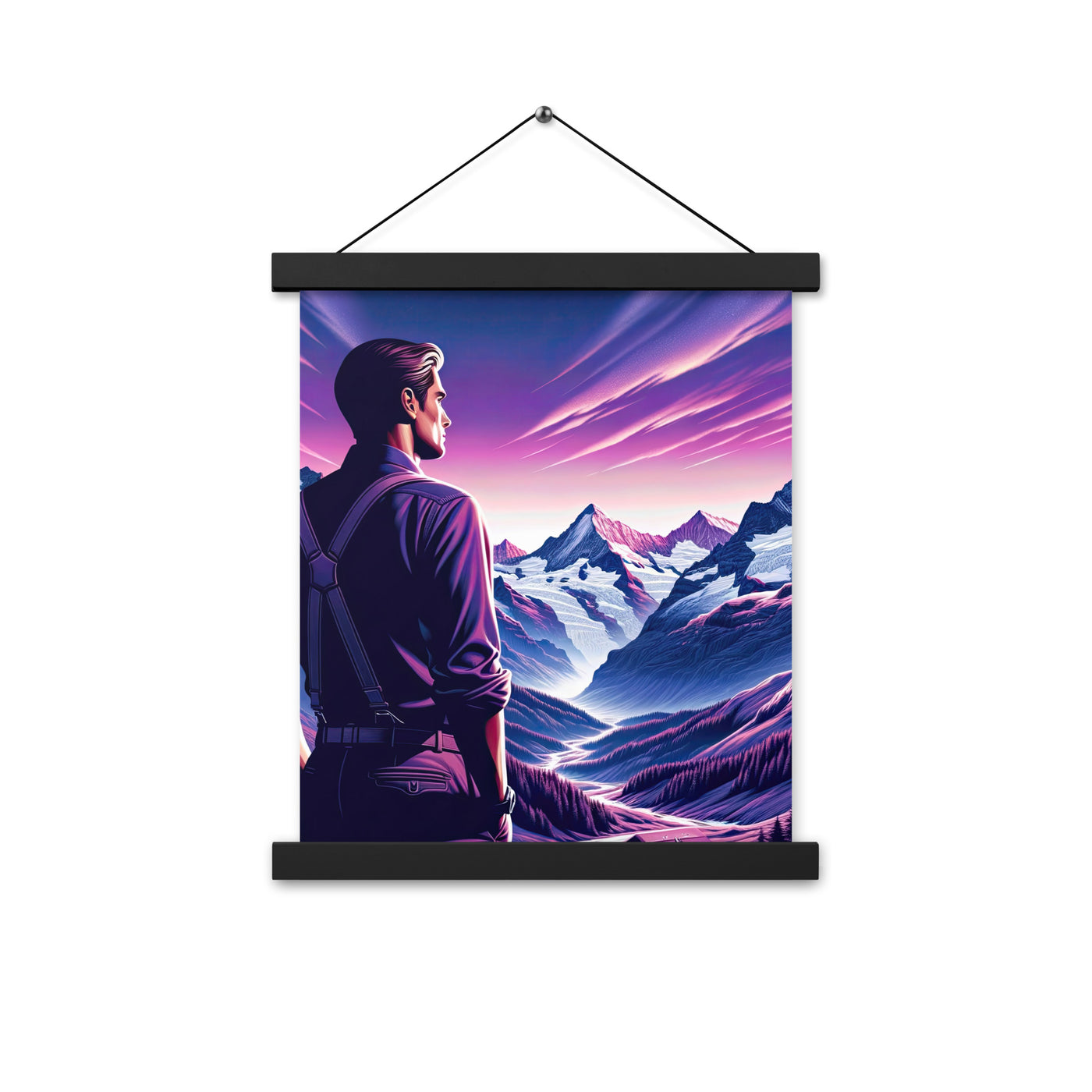 Wanderer in alpiner Dämmerung, schneebedeckte Gipfel ins Unendliche - Premium Poster mit Aufhängung wandern xxx yyy zzz 27.9 x 35.6 cm