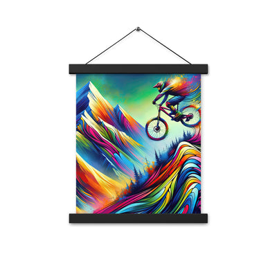 Mountainbiker in farbenfroher Alpenkulisse mit abstraktem Touch (M) - Premium Poster mit Aufhängung xxx yyy zzz 27.9 x 35.6 cm