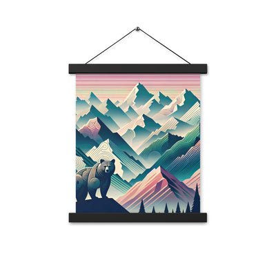 Bär im Panoramablick der Alpen, moderne Kunst-Gebirgsschichten - Premium Poster mit Aufhängung camping xxx yyy zzz 27.9 x 35.6 cm