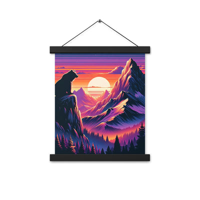 Alpen-Sonnenuntergang mit Bär auf Hügel, warmes Himmelsfarbenspiel - Premium Poster mit Aufhängung camping xxx yyy zzz 27.9 x 35.6 cm