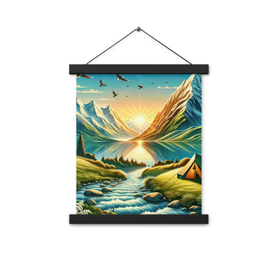 Zelt im Alpenmorgen mit goldenem Licht, Schneebergen und unberührten Seen - Premium Poster mit Aufhängung berge xxx yyy zzz 27.9 x 35.6 cm