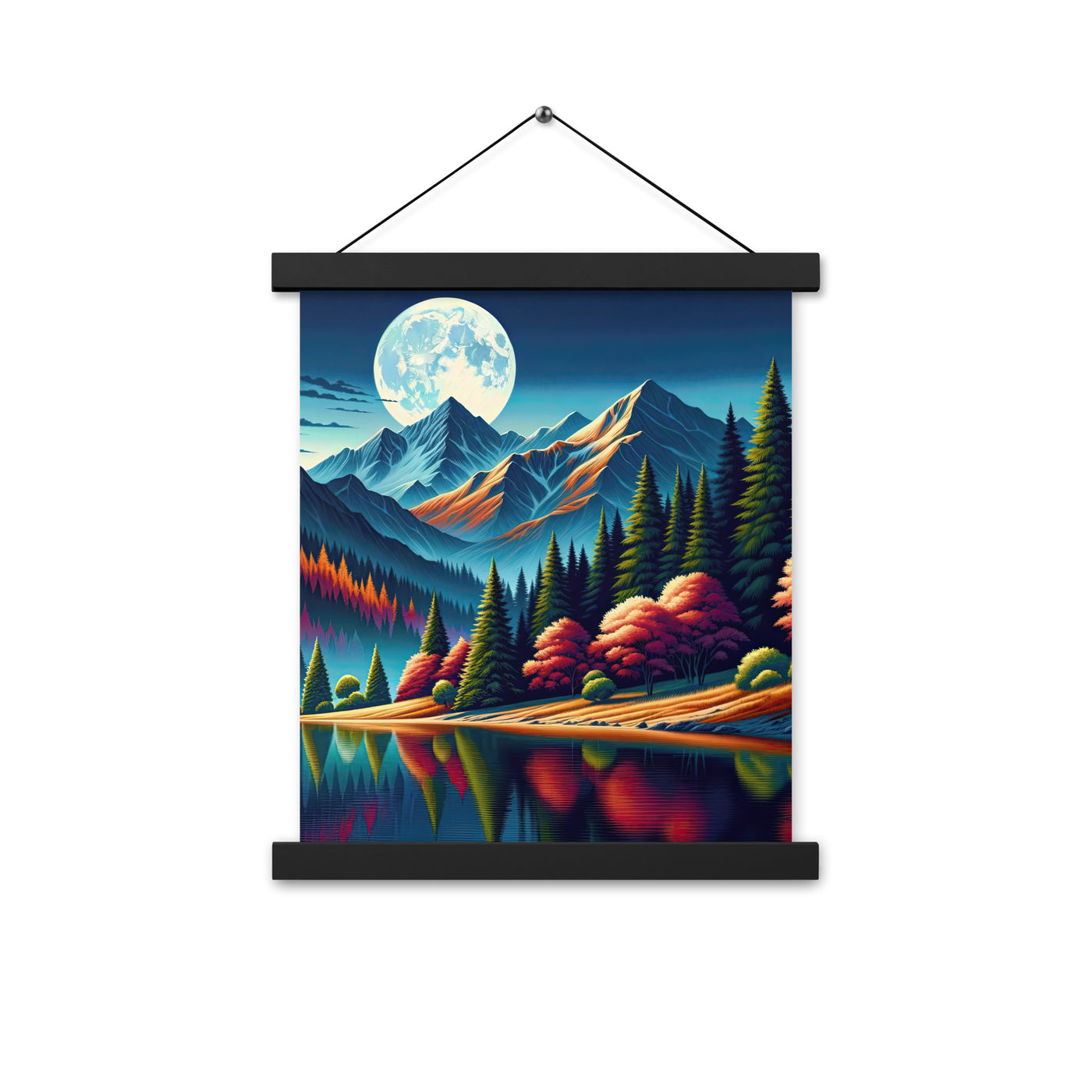 Ruhiger Herbstabend in den Alpen, grün-rote Berge - Premium Poster mit Aufhängung berge xxx yyy zzz 27.9 x 35.6 cm