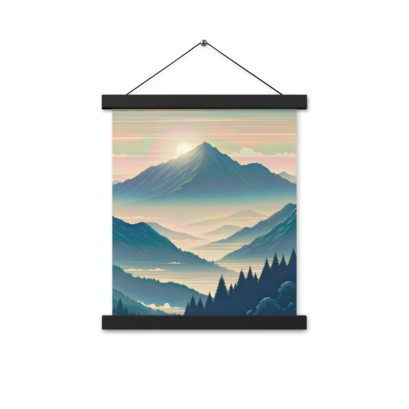 Bergszene bei Morgendämmerung, erste Sonnenstrahlen auf Bergrücken - Premium Poster mit Aufhängung berge xxx yyy zzz 27.9 x 35.6 cm